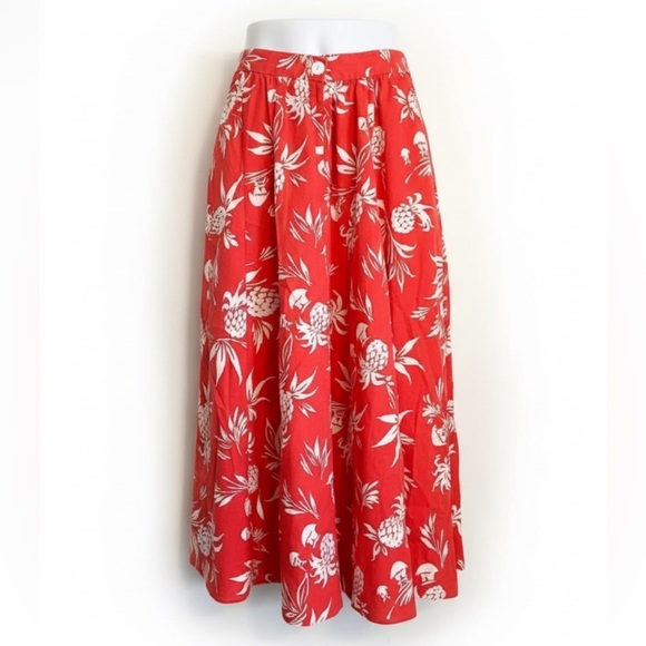 Vintage Dresses & Skirts - Vintage Red and White Pineapple A-Line Skirt Tropical Resort Hawaii Side Button